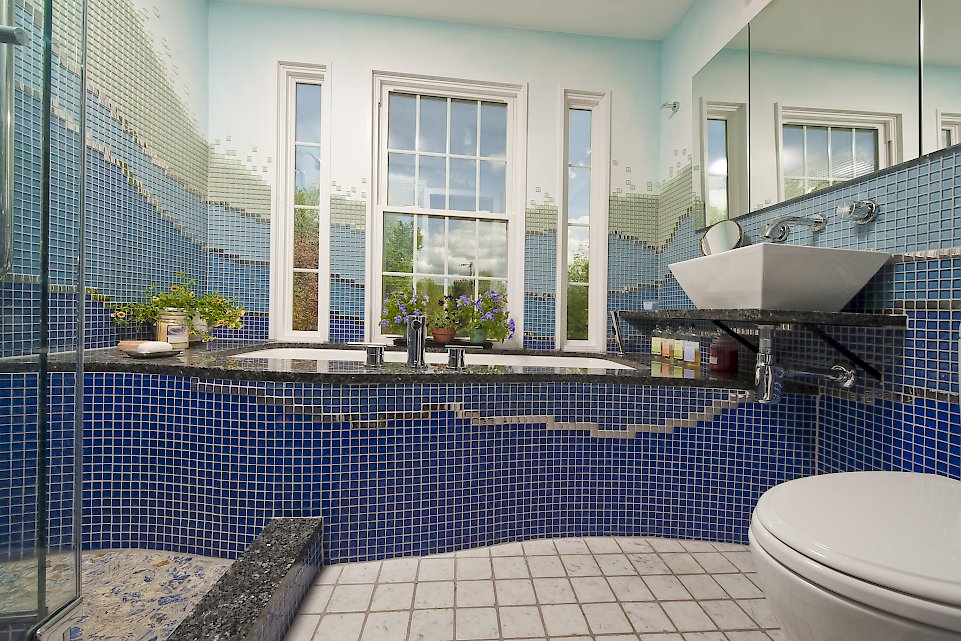 View of the tile on the tub deck.