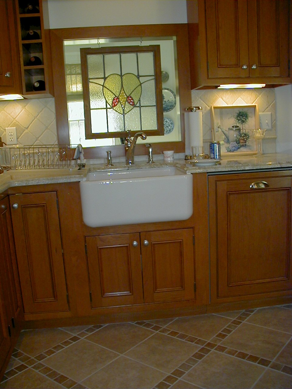 White apron front sink.